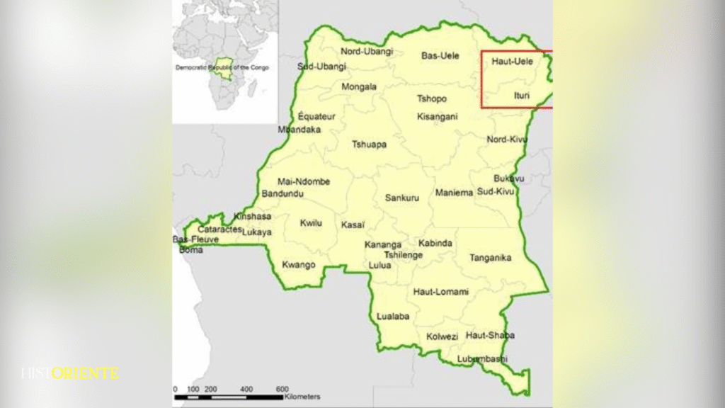 Mapa de la provincia de Ituri, al noreste de la República Democrática del Congo, donde grupos armados como las ADF han intensificado sus ataques contra la población civil en medio del abandono estatal y la violencia intercomunitaria. GOOGLE IMAGES