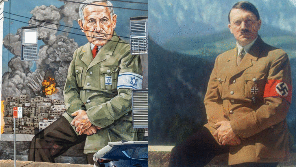 Scott Marsh representa a Netanyahu con la pose de Hitler en el Berghof
