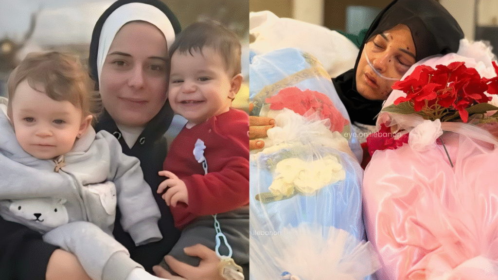 Amani Bazzi junto a sus gemelos de 18 meses